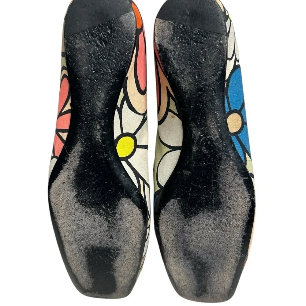 Roger Vivier Floral Multicolor Flats with Gold Buckle, size 7.5